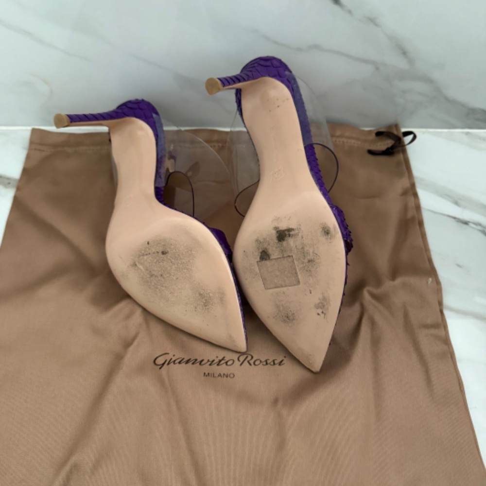 Gianvito Rossi Plexi Purple Python Mules - Size 38 - image 4